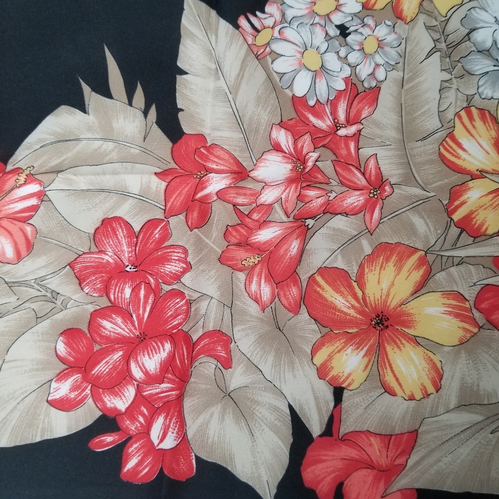 Vintage Olga Greco Tropical Floral Print Black Scarf - Picture 3 of 9
